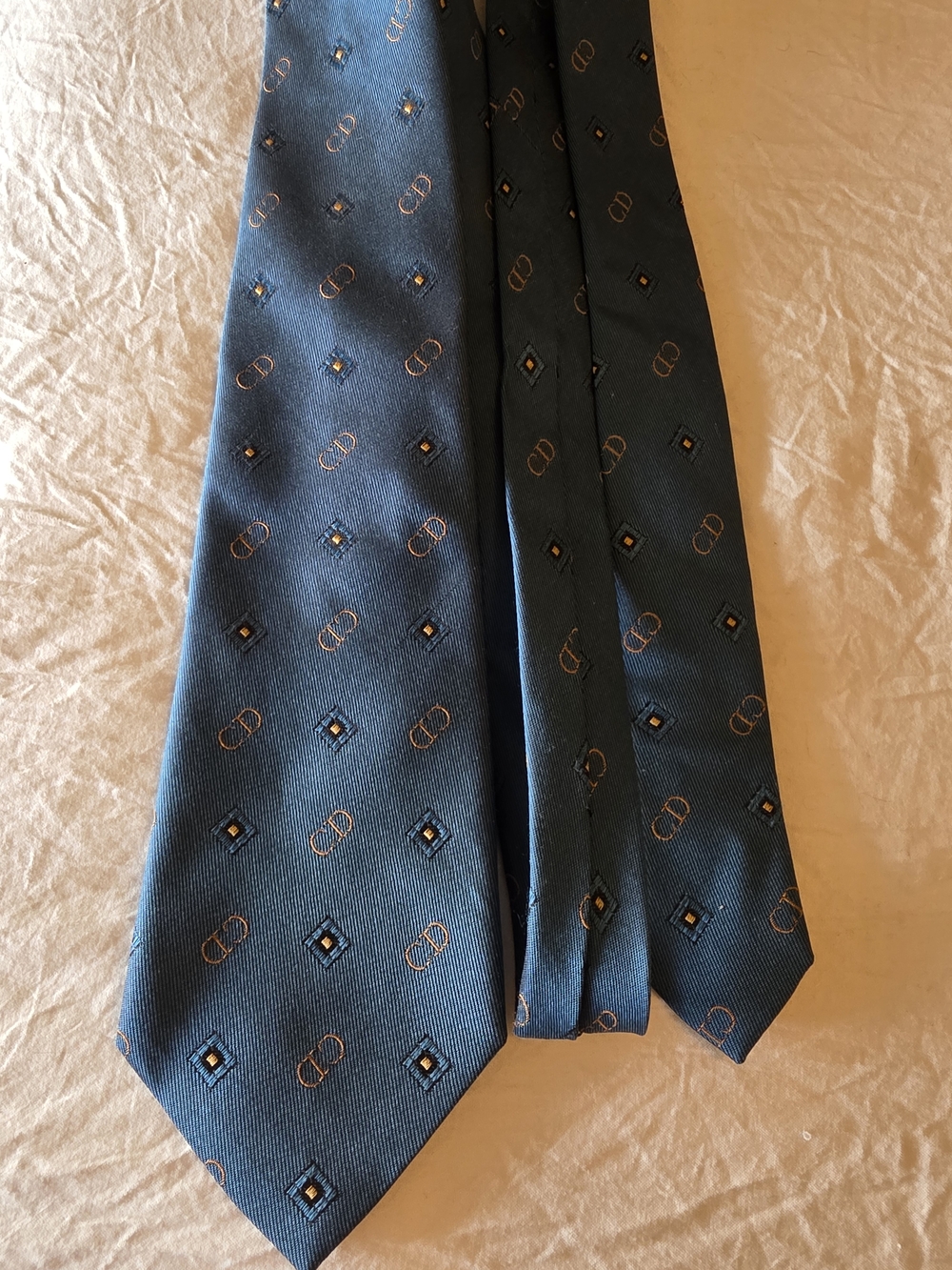 Christian Dior Men's Blue Silk Tie with Subtle Geometric Motif